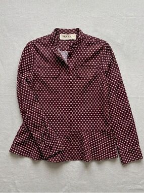 MARNI Peplum Hem Cotton Button Down Dress Shirt Blouse Womens 6 Mod Print Preppy